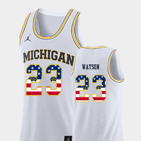 Michigan #23 Men Ibi Watson Jersey White Stitched College Basketball USA Flag
